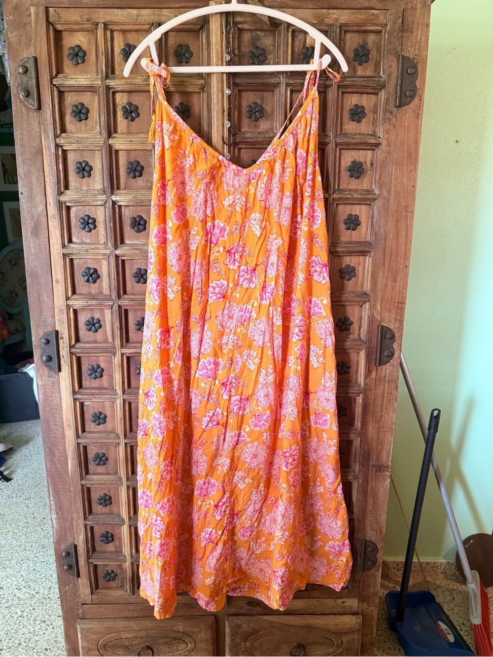 Orange Floral Tie-Strap Sundress cotton